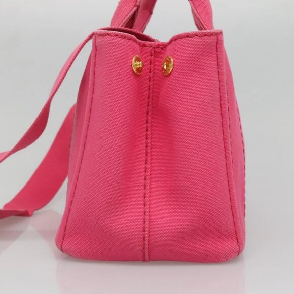 PRADA Canapa PM Hand Bag Canvas Pink Gold - Picture 4 of 16